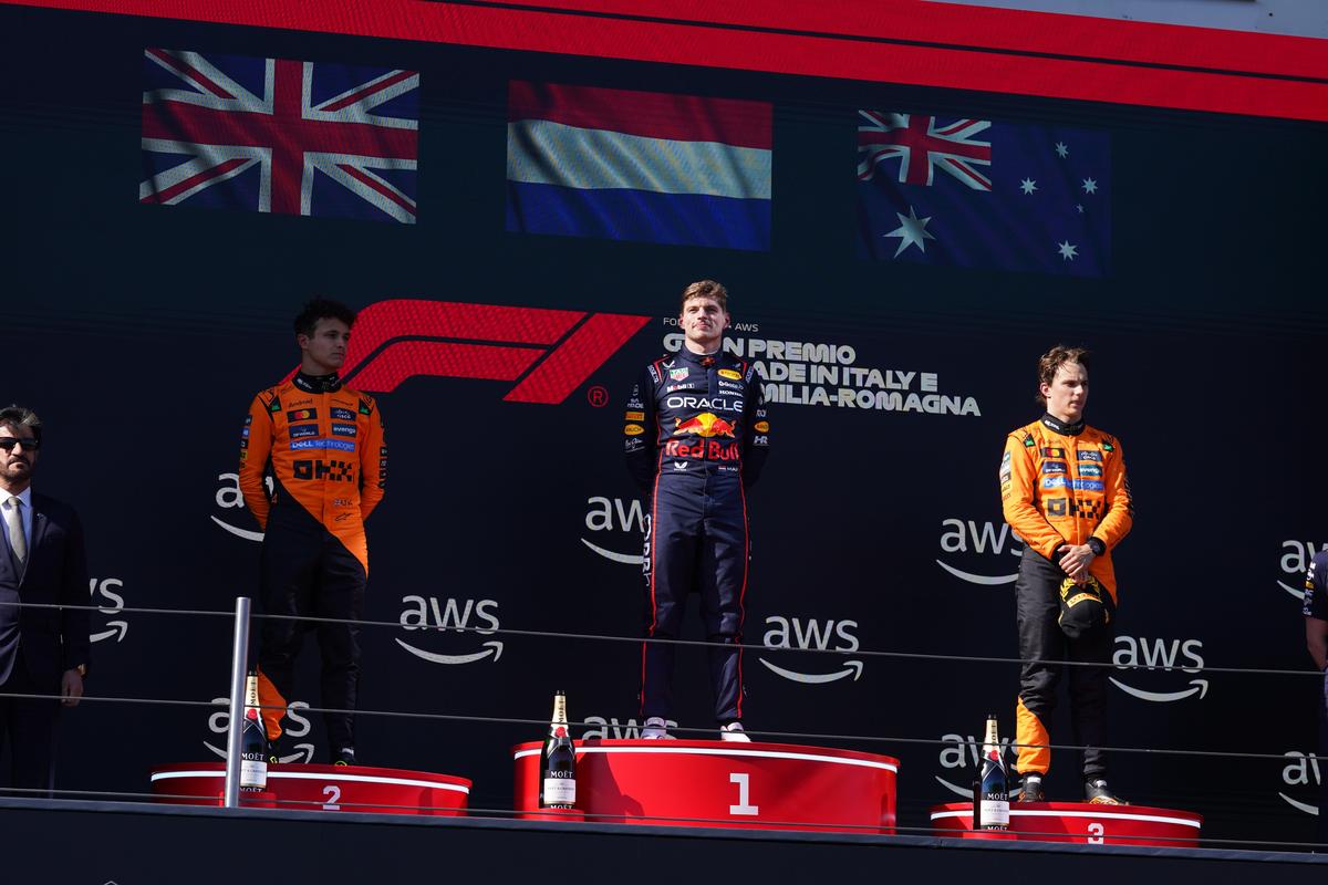 Max Verstappen, Lando Norris, and Oscar Piastri topped the Imola podium in 2025.