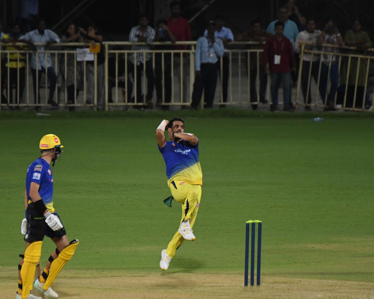 FILE PHOTO: Deepak Chahar in action for Chennai Super Kings during IPL 2023. 
