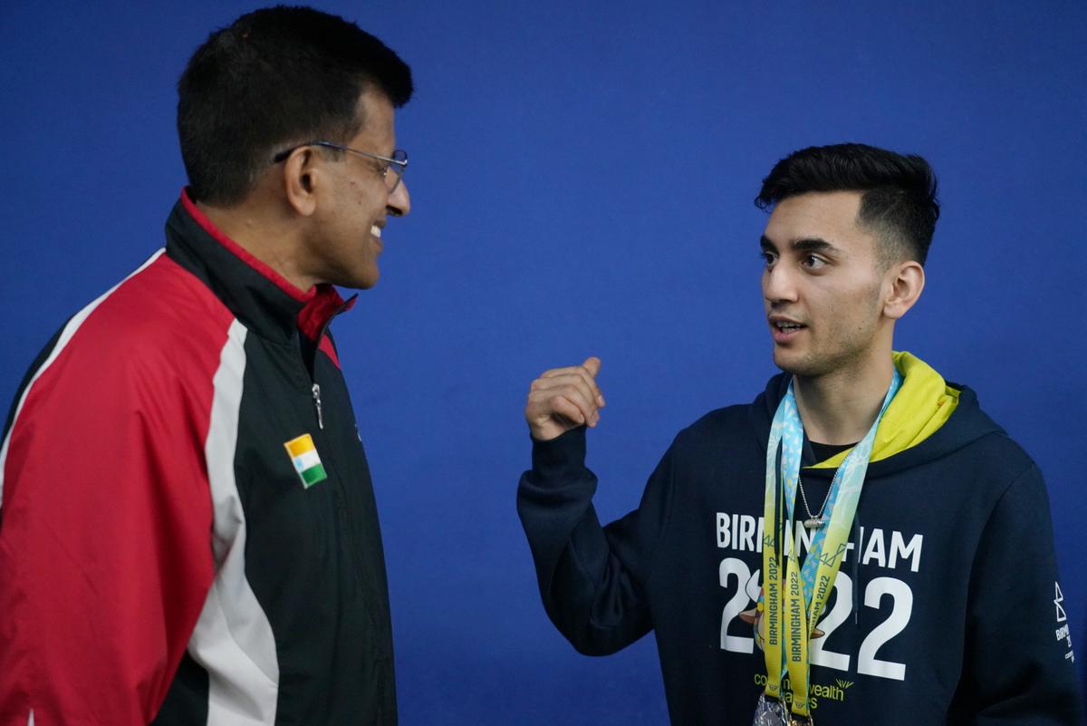 File - Lakshya Sen with Vimal Kumar after 2022 Commonwealth Games. 