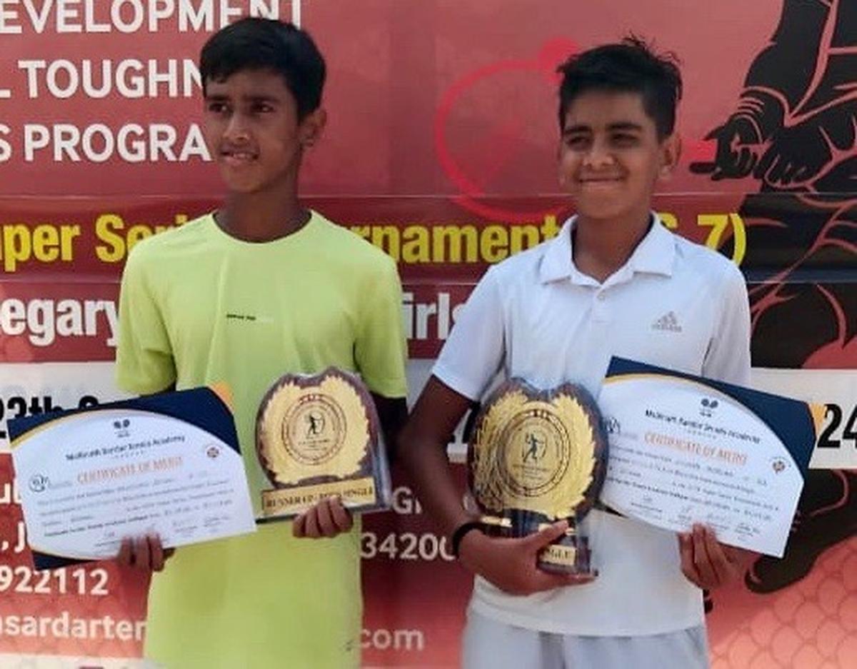 Kaustubh Singh and champion Vivaan Mirdha in the AITA Super Series junior tennis tournament in Jodhpur. 