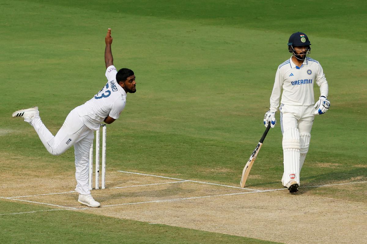 FILE PHOTO: England’s Rehan Ahmed in action during the 2nd Test match in Visakhapatnam.