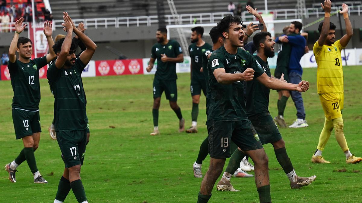 Pakistan footballers cry after a historic victory over Cambodia in a World Cup qualifier under Stephen Constantine