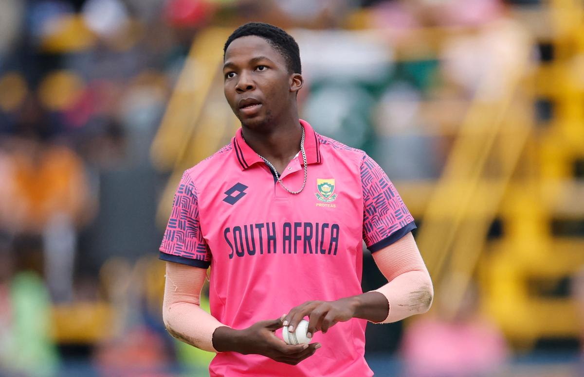 South Africa’s Kwena Maphaka prepares to bowl during the third one day international (ODI) cricket match batween South Africa and Pakistan at The Wanderers Stadium in Johannesburg.