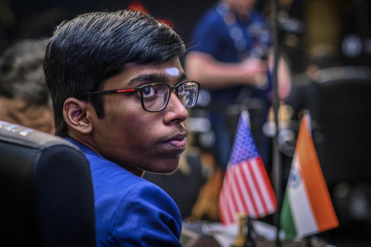 R. Praggnanandhaa during his Round 4 match against Hikaru Nakamura of USA.