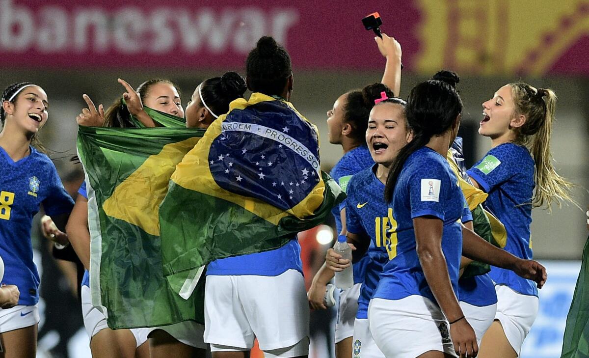 Brazil Home 2022 World Cup Football Jersey And Shorts In India.