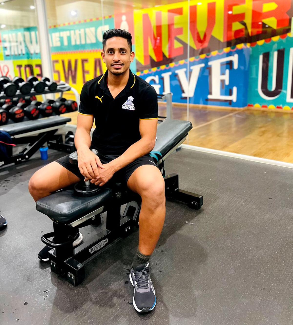 All smiles: Haryana Steelers right-corner Rahul Sethpal during a gym session. 