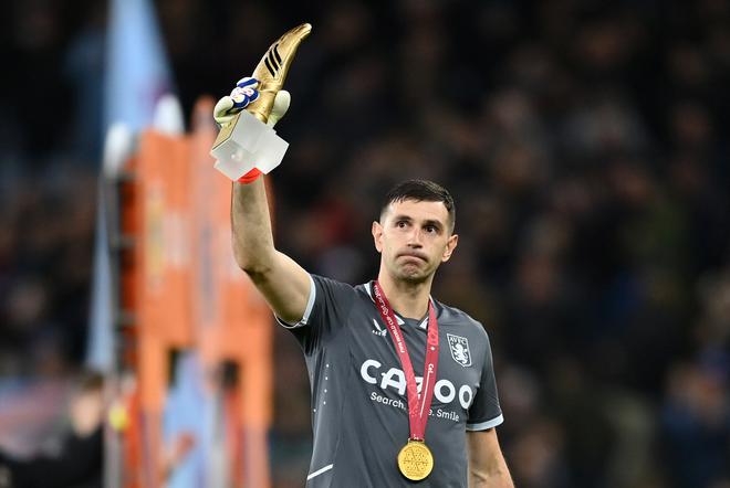 File Photo: Emiliano Martinez of Aston Villa holds his FIFA World Cup Golden Glove trophy.