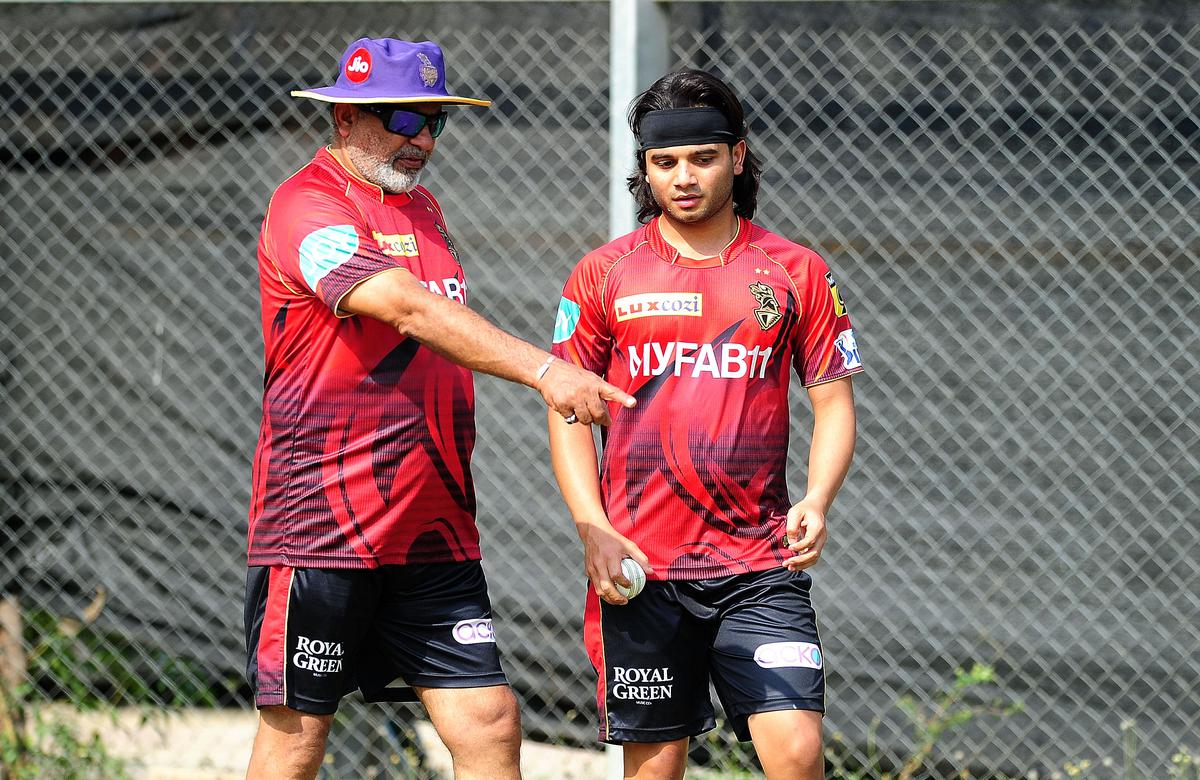 FILE PHOTO: Kolkata Knight Riders’s Suyash Sharma during a practice session in Ahmedabad.