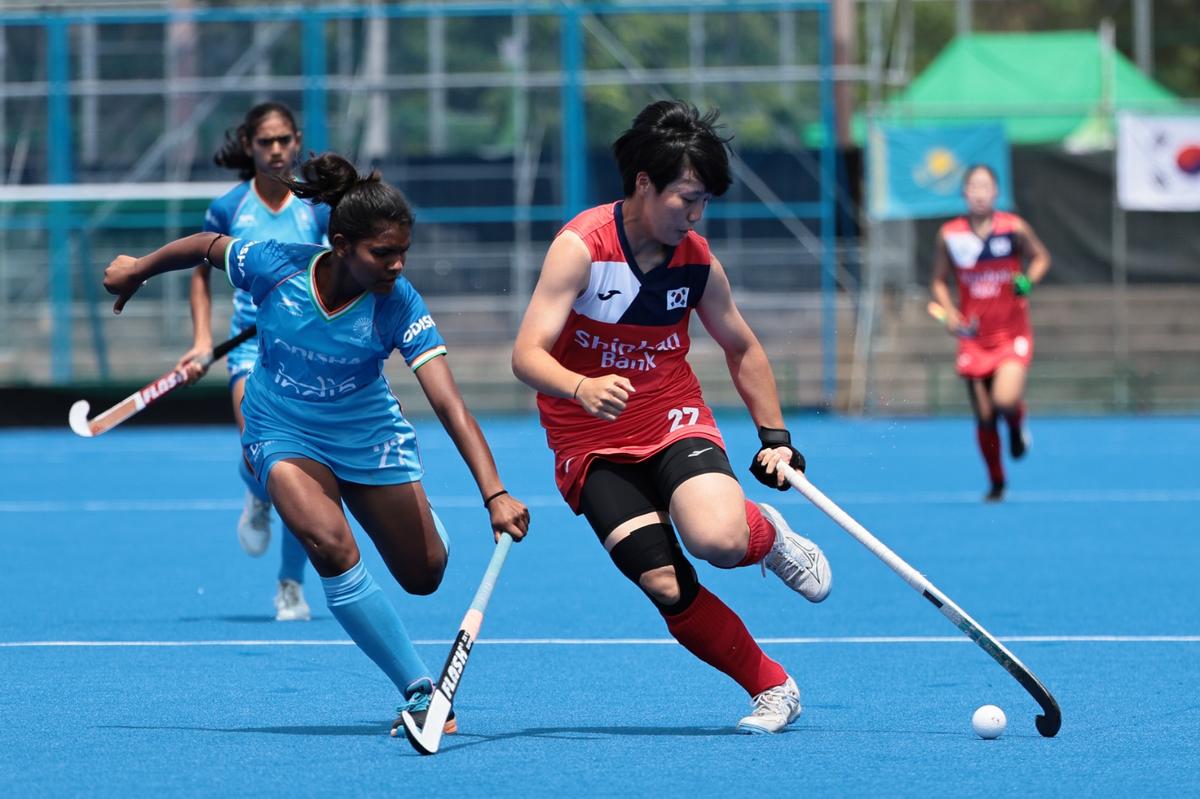 India and Korea in action in their U-18 Asia Cup 2026 match in Kakamigahara, Japan.