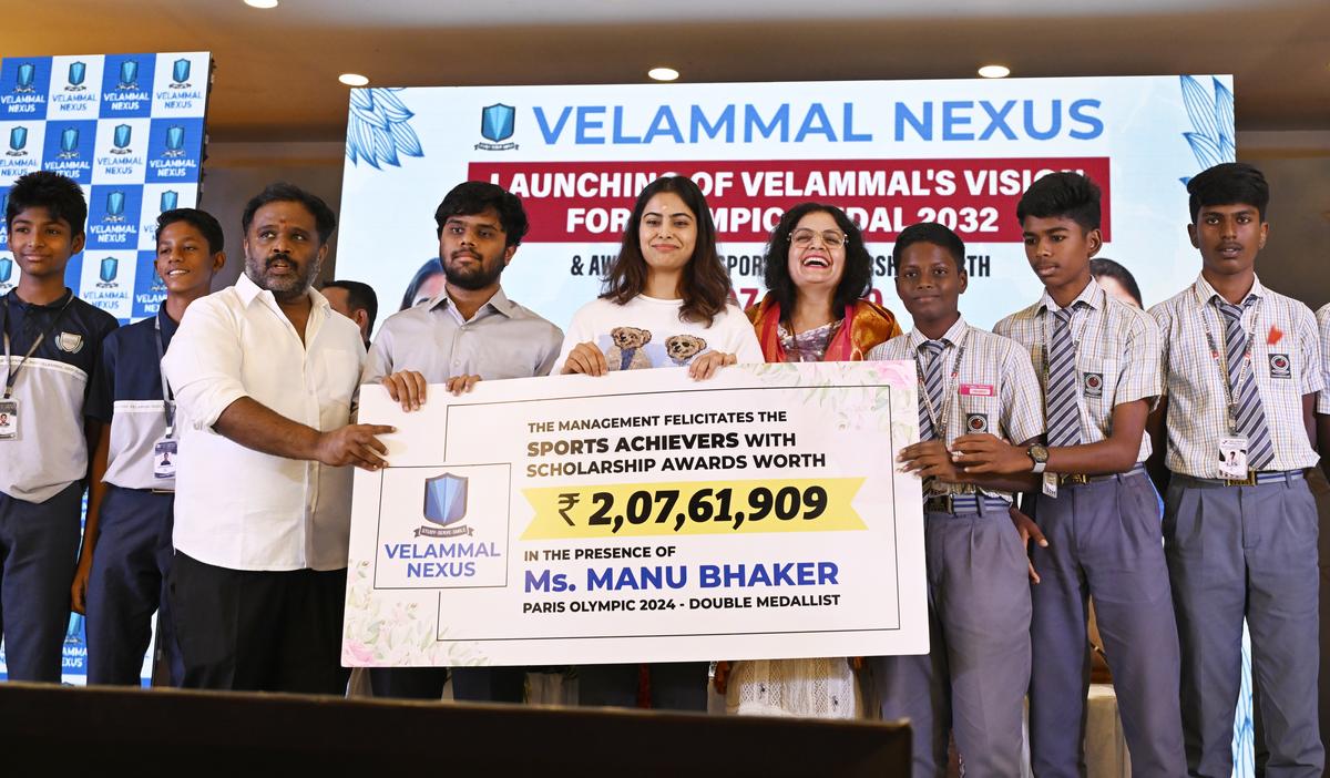 Velammal Nexus felicitates Sports Achievers with Scholarship awards worth of Rs. 2,07,61,909 in the presence of Manu Bhaker, Indian sport shooter and Olympic medalist in Chennai on Tuesday.