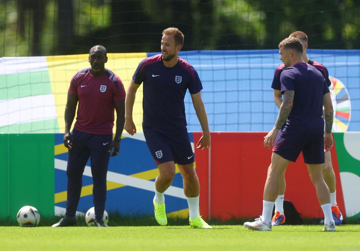 England’s Harry Kane with teammates during training session ahead of the Euro 2024 semifinal against Netherlands. 